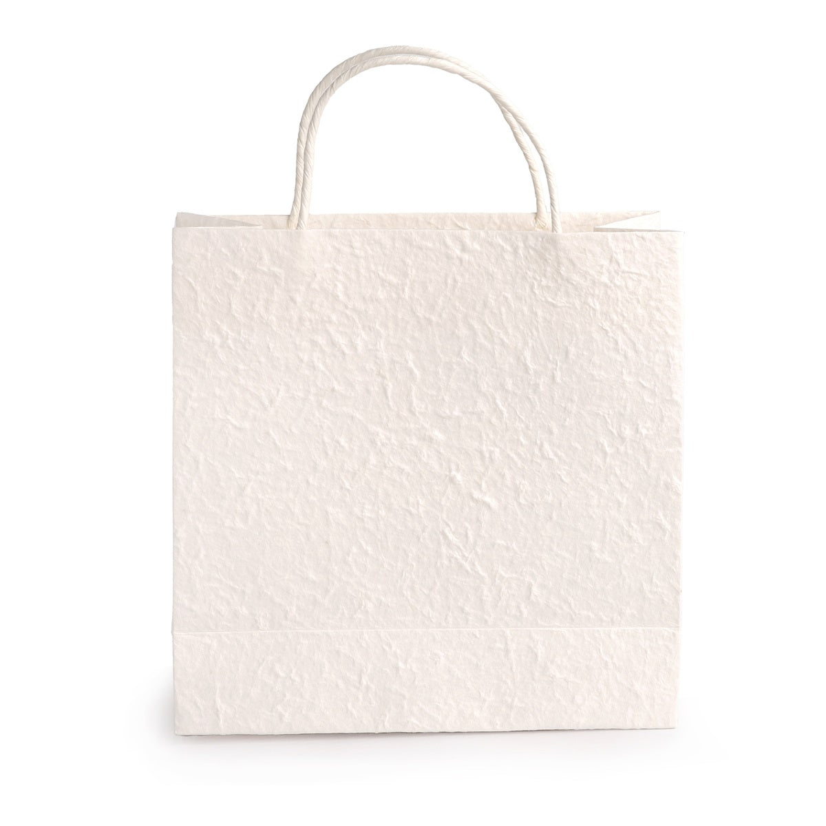 Witte draagtas van handgeschept papier 20 cm, achterkant - Kadopapier.net