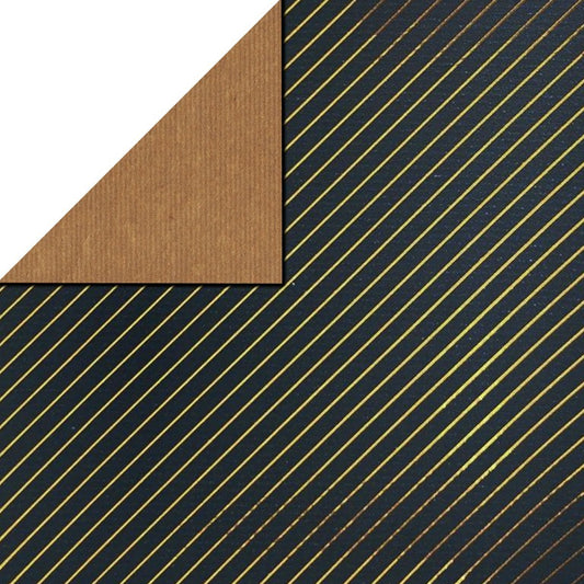 Kraft Inpakpapier Donkerblauw - Smal Gestreept Gemetaliseerd Bruin, 75 gr/m² - 150m Rol