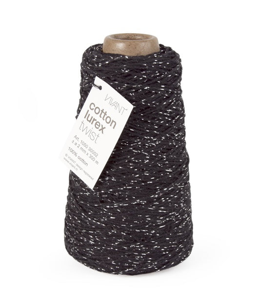 Katoentouw zwart - zilver voor creatieve projecten - 300mtr. - Katoen Touw