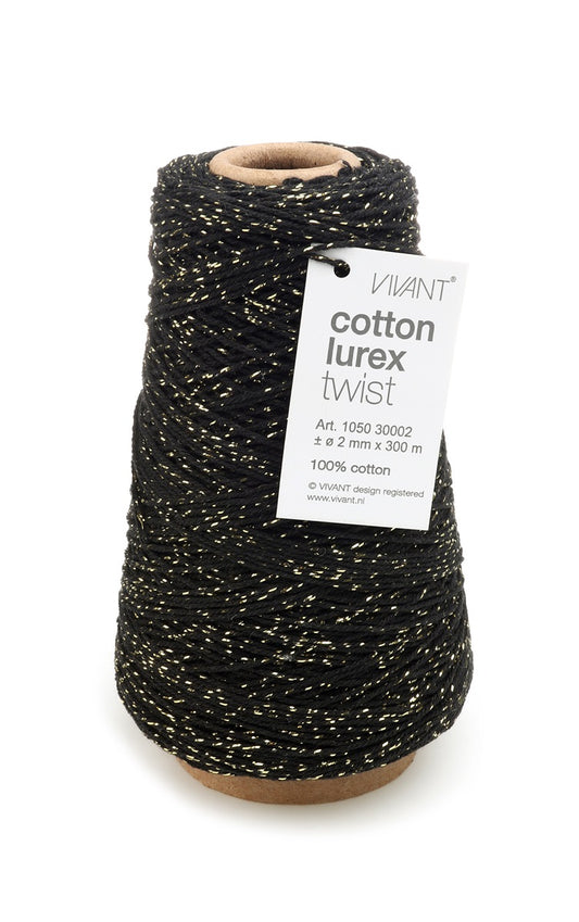 Katoentouw zwart - goud voor creatieve projecten en decoratie - 300 mtr. - Katoen Touw