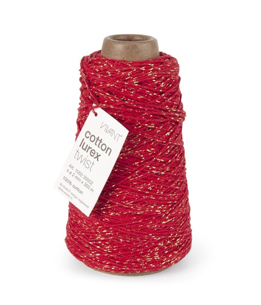 Katoentouw rood - goud voor creatieve projecten en decoratie - 300mtr. - Katoen Touw