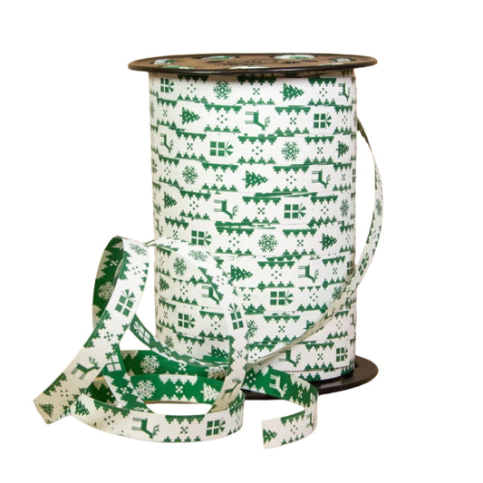 Dubbelzijdig Kerstkrullint Groen - Kadopapier.net