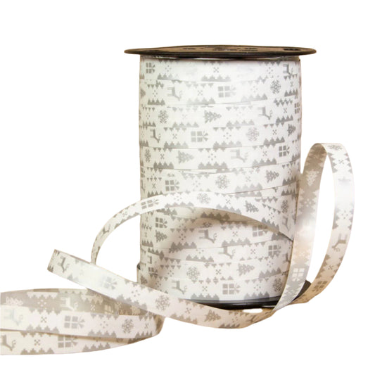 Dubbelzijdig Kerstkrullint zilver - Kadopapier.net