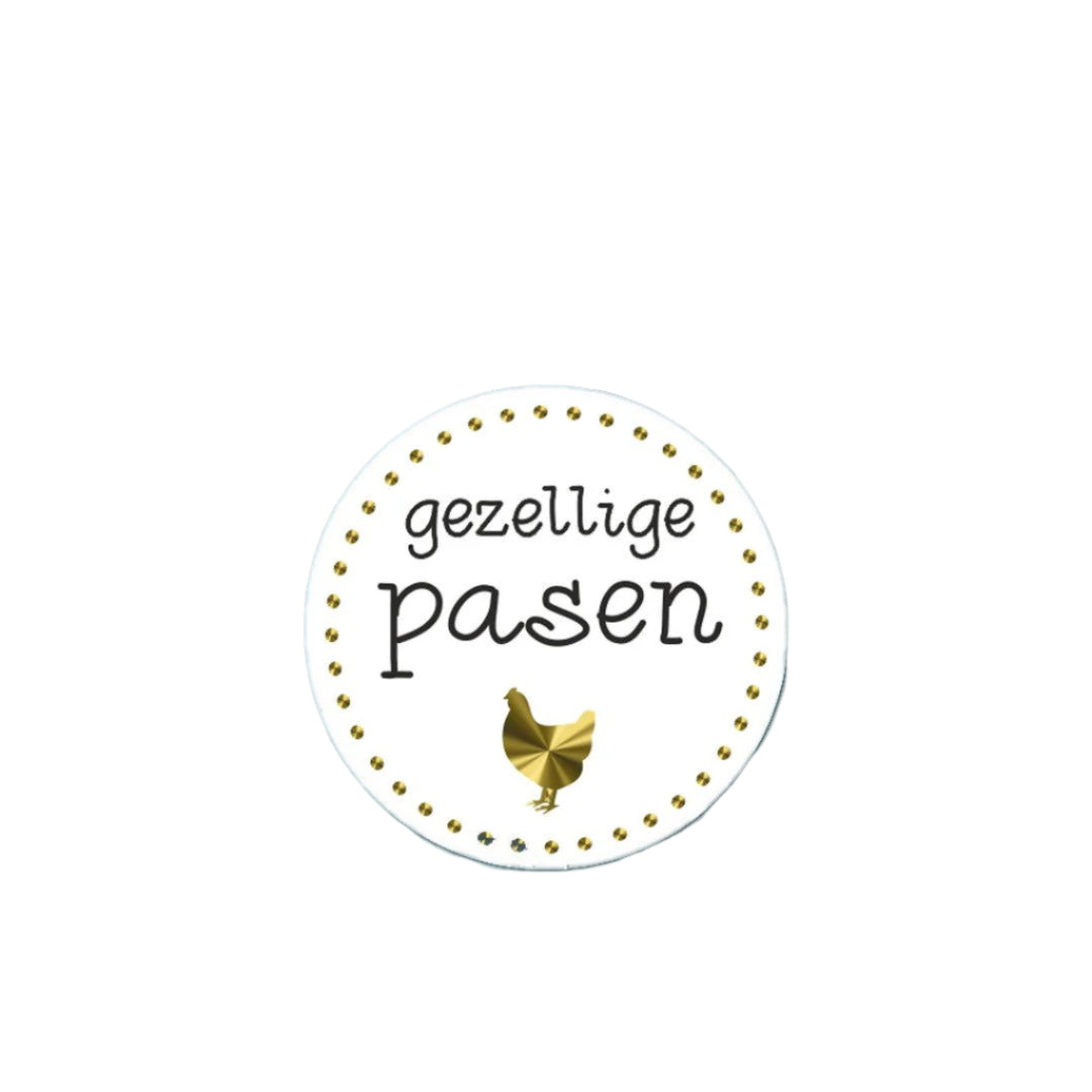Etiket Gezellige Pasen gouden Kip - Kadopapier.net