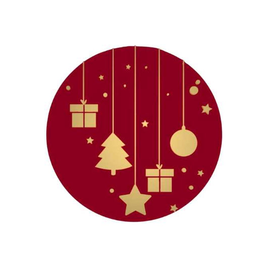 Kerstetiketten – Bordeaux – Ø39mm – 250 Stuks – Glanzend met Gouden Illustraties