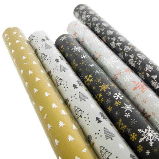 MATTERHORN – Assorti van 5 rollen kerst inpakpapier – 70 cm breed, 2 meter lang - consumentenrollen