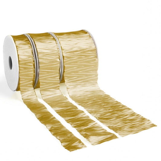 Satijnlint Plissé Goud - Kadopapier.net