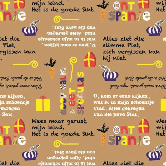 Sint Inpakpapier Multicolor Liedjes Kraft - 50 cm Breed, 200 Meter - Kadopapier.net