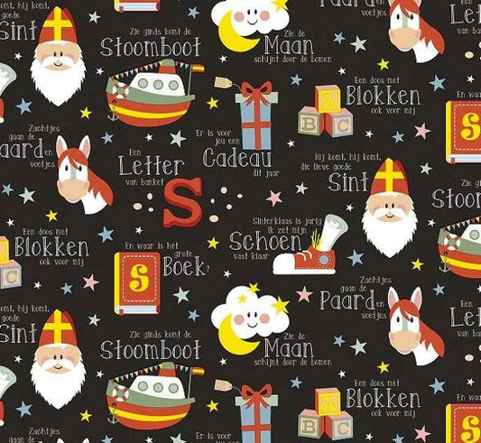 Sinterklaas inpakpapier Stoomboot Maan Paard – 80 Grams – Grappig Inpakpapier - Kadopapier.net