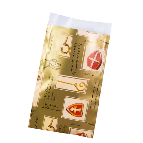 Sintzakje Goud met Mijters – Kadozakje van 70 Grams Sintzakje Goud met Mijters – Kadozakje van 70 Grams