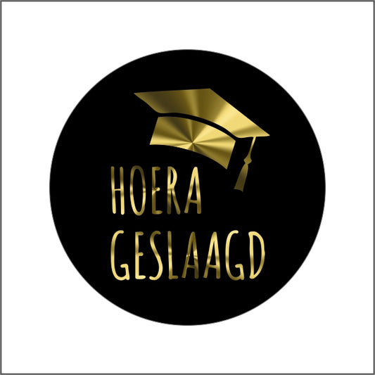 Sluitzegel Hoera Geslaagd | Zwart / Goud | -Sticker-Etiket-