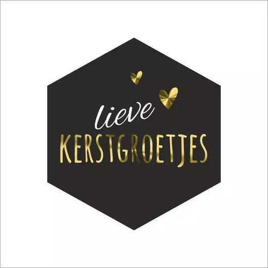 Etiketten Lieve Kerstgroetjes – 250 stuks – Mat Zwart – Wit & Goud – 39 x 41 mm
