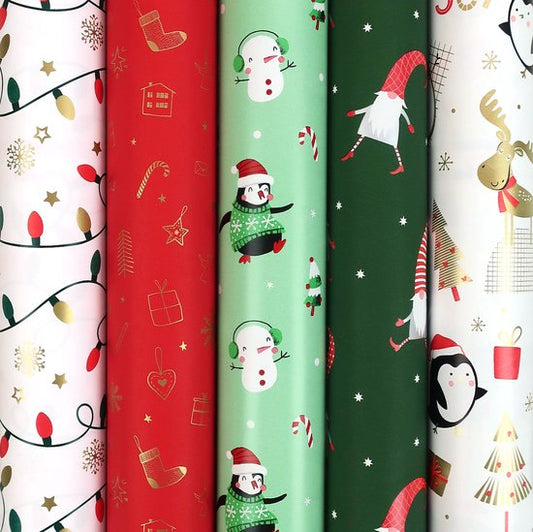Winterglow - Set van 5 rollen duurzaam inpakpapier - FSC gerecycled - 70x200cm - 70/80 grams