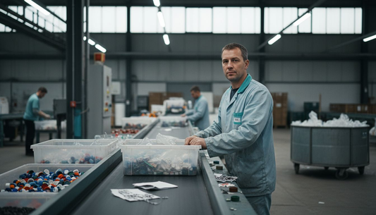 Medewerker houdt toezicht op het productieproces van plastic verpakkingen in de fabriek.