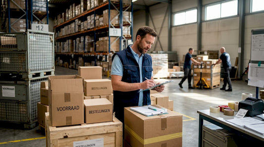 Een logistiek magazijn waar allerlei soorten verpakkingsmaterialen opgeslagen liggen.