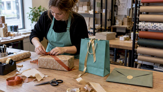 Drie cadeauverpakkingen met verschillende sluitingen