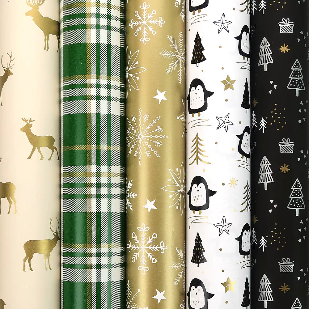 Winterglow - Set van 5 rollen duurzaam inpakpapier - FSC gerecycled - 70x200cm - 70/80 grams