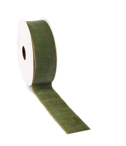 Velvet Band Moosgrün mit Goldrand - Luxus Einseitiges Samtband - 9mm / 25mm / 38mm