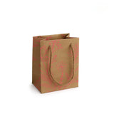 Kraft draagtas met roze botanische print, 15 x 12 cm - Kadopapier.net