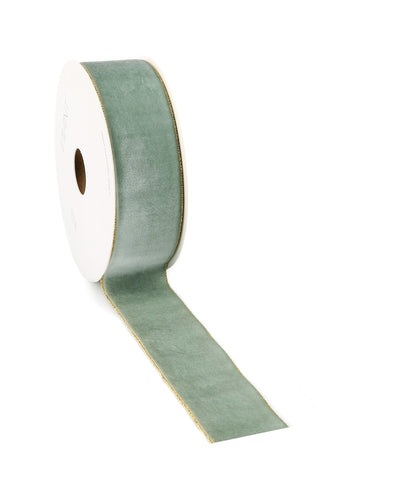 Velvet Band Light Olive mit Goldrand – Luxuriöses Samtband – Gewebte Kante – Dekorativ – Vielseitig