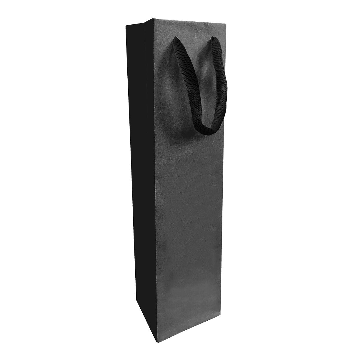 Zwarte Wijnfles Tas Glad Kraft - Katoenen Handvatten - 91x95x385mm - Per 10 Stuks