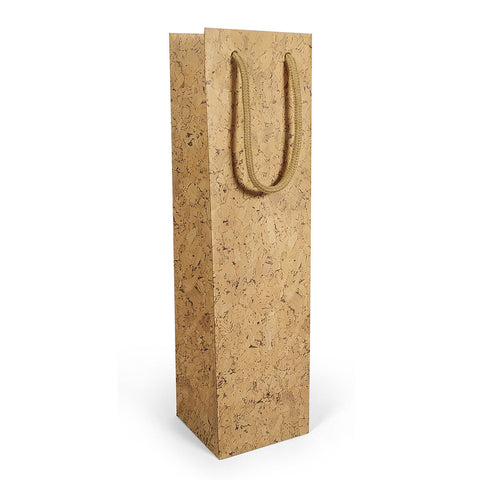 Luxe Wijnfles Tas - Papier met Kurk Patroon - Stoffen Hengsels - Set van 10 Stuks