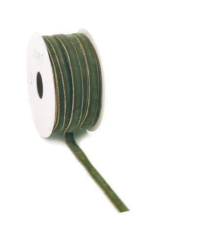 Velvet Band Moosgrün mit Goldrand - Luxus Einseitiges Samtband - 9mm / 25mm / 38mm