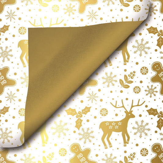 Kerstzakje wit-goud met rendieren - Kadopapier.net