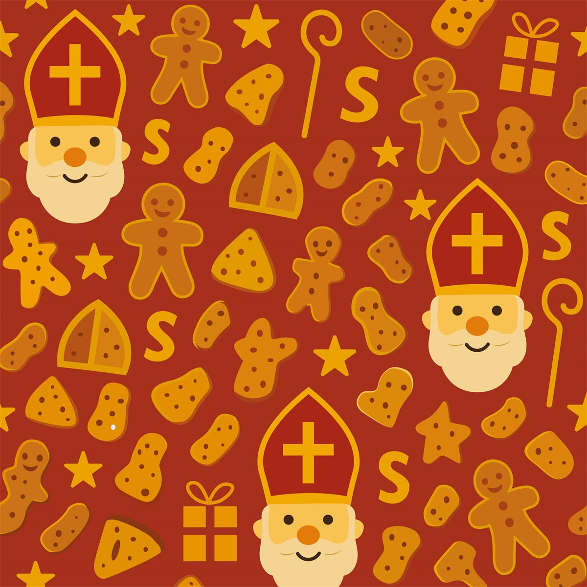 Sinterklaaspapier Pepernoten Pret - rood met pepernoten en Sinterklaas - Kadopapier.net