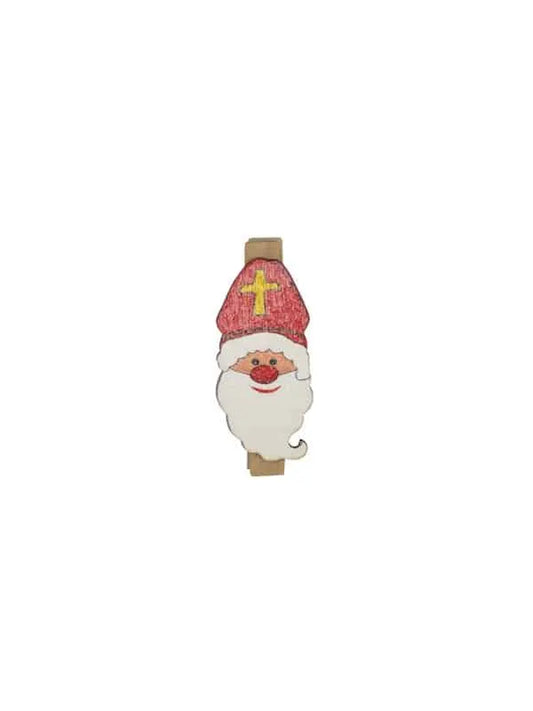 Sint Kadoknijpertje - Witte Houten Knijpers met Sinthoofdje, 40 mm, 36 Stuks