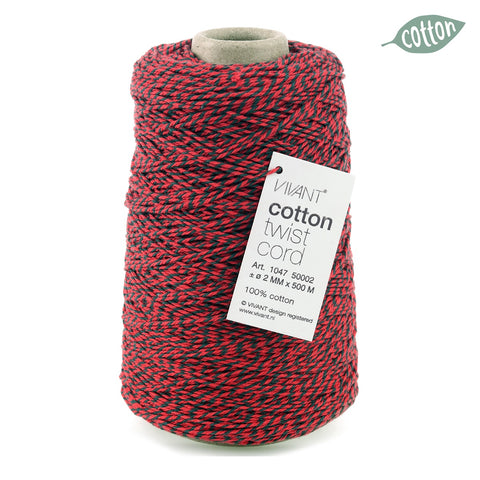 Katoenkoord rood groen voor creatieve projecten en handwerk - 2mm. / 500mtr - Katoen Touw