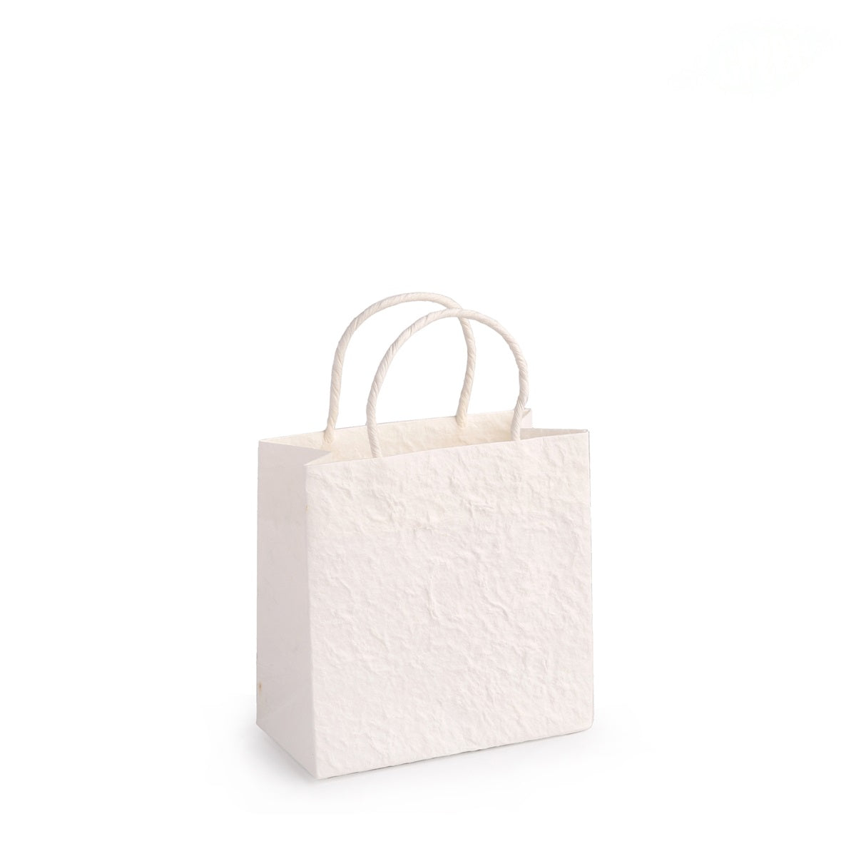 Witte draagtas van handgeschept papier, 12 x 12 x 6 cm - Kadopapier.net