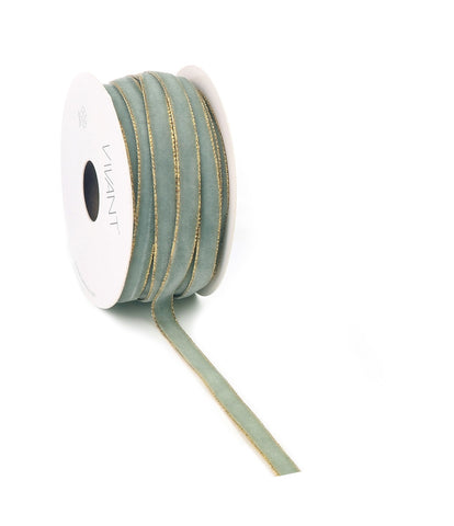 Velvet Band Light Olive mit Goldrand – Luxuriöses Samtband – Gewebte Kante – Dekorativ – Vielseitig