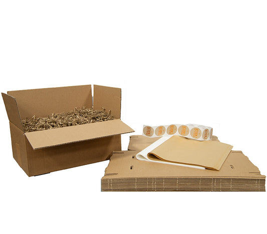 Brievenbus verzendkit Kraft ECO A5 – 20x kraft brievenbusdoos 255x155x28 mm + vloeipapier, SizzlePak opvulmateriaal & bedankstickers – Unboxing pakket voor webshops