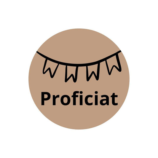 Runde Sticker „Proficiat" - Kraft Wimpelkette - Selbstklebend - Ø 39 mm - 250 Stück pro Rolle