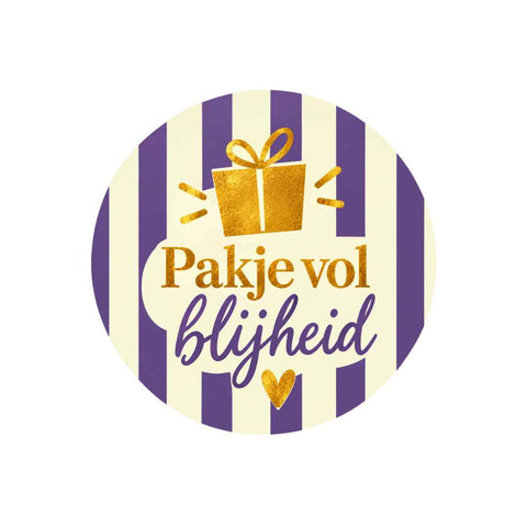 Pakje vol Blijheid Etiketten – Crème & Paars - Kadopapier.net