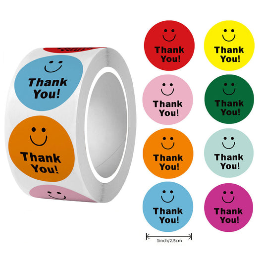 Sluitsticker Thank you smiley -  25mm - Sticker-Etiket- 500 stuks