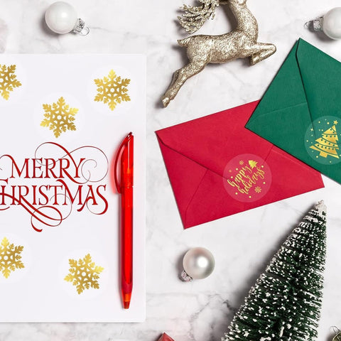 Sluitsticker Merry Christmas Goud/transparant -  25mm - Sticker-Etiket- 500 stuks