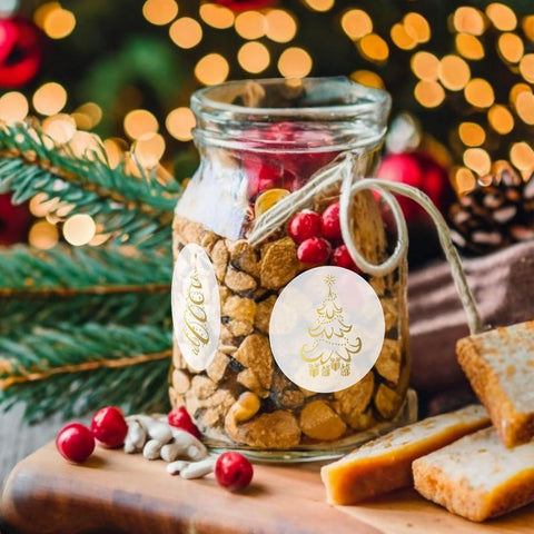 Sluitsticker Christmas Tree Goud/transparant -  25mm - Sticker-Etiket- 500 stuks