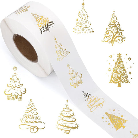 Sluitsticker Christmas Tree Goud/transparant -  25mm - Sticker-Etiket- 500 stuks
