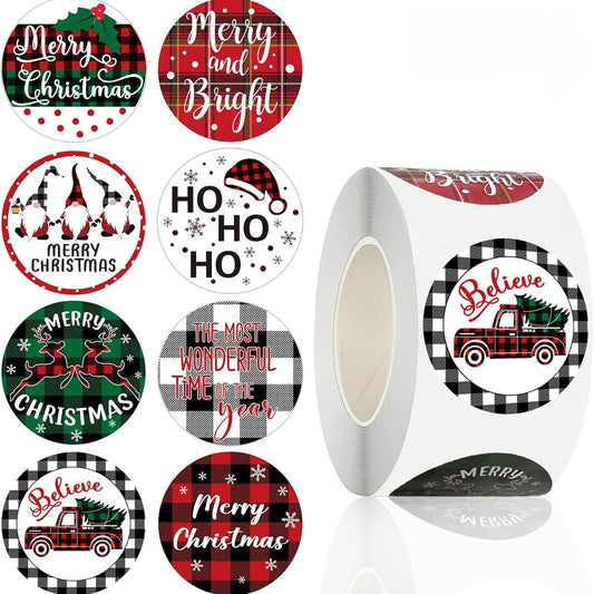 Sluitsticker kerst plaid -  25mm - Sticker-Etiket- 500 stuks