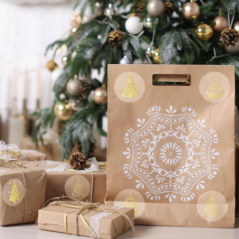 Sluitsticker Christmas Tree Goud/transparant -  25mm - Sticker-Etiket- 500 stuks