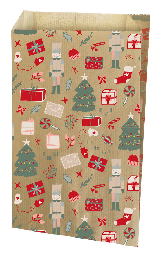 Rouge Kerstmotief – Milieuvriendelijke Papieren Zakjes –  12 + 4,5 x 20 cm, 60g/m²