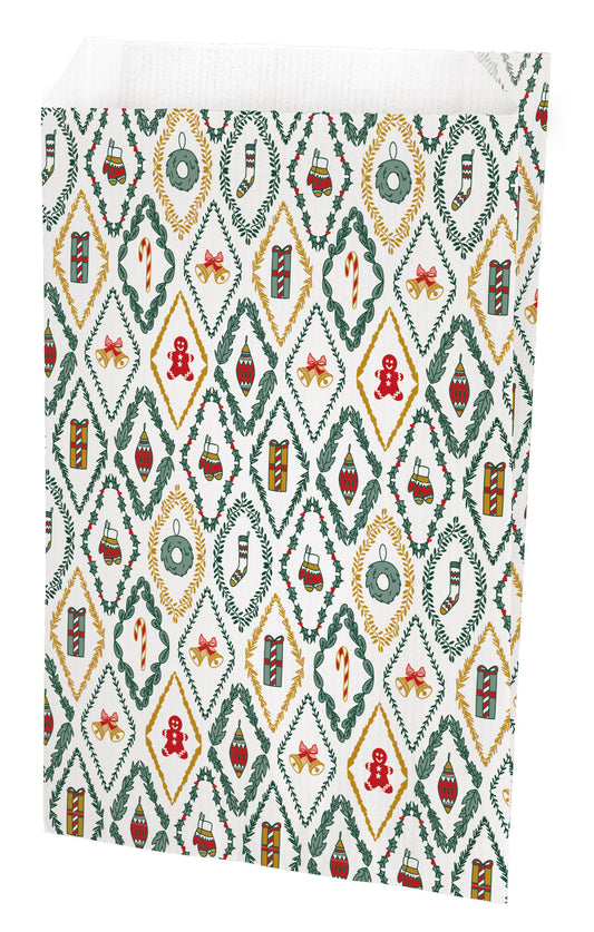 Christmas Cadeauzakjes Wit met Kerstmotieven – 12 + 4,5 x 20 cm – 60g/m²