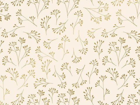 Inpakpapier Lucy Creme/Goud 30/50/70 cm x 200 m | Luxe Cadeaupapier met Gouden Takjes