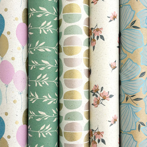 ROSIE FSC Cadeaupapier – Gras/kraft set 70x200 cm – 5 rollen