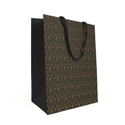 Kristal Zwart Goud - Luxe Papieren Tas - Stoffen Handvatten - Kraft 190g/m² - Verpakking x10