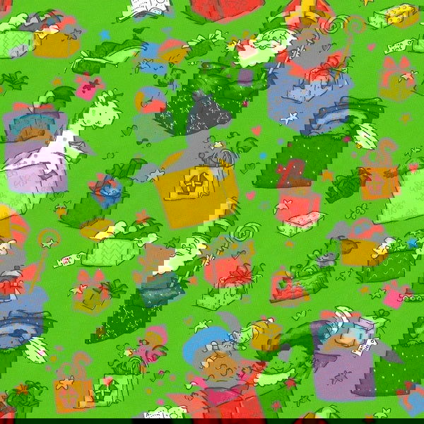 Sinterklaaspapier Groen met pakjes - Kadopapier.net