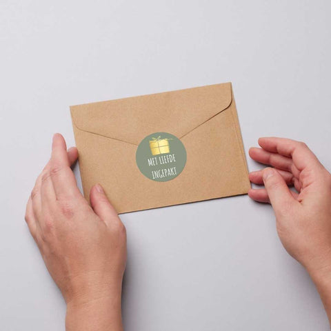 Met liefde ingepakt | Kadootje goud/olijfgroen | 250st. -Sticker-Etiket-