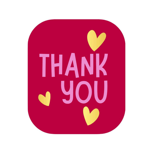 Thank You Stickers - Verschlusssticker Rot - Rosa Aufdruck - Metallic Gold Herzchen - 250 Stück